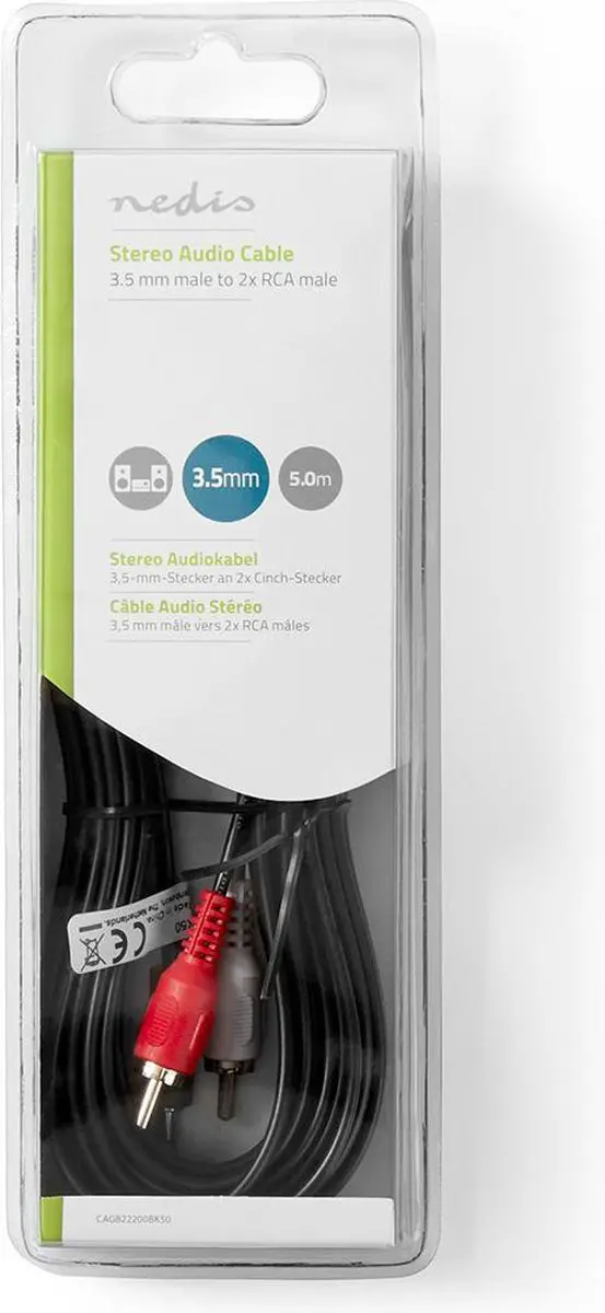 Nedis Stereo-Audiokabel 3,5mm Male naar 2x RCA Male - 5m - Zwart