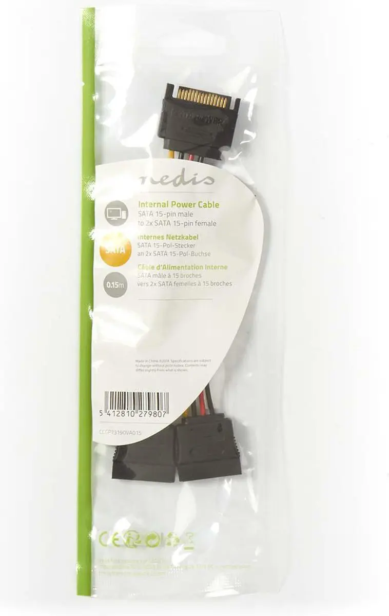 Nedis SATA Voedingskabel 15-Pins Verguld 0.15m - Multicolor