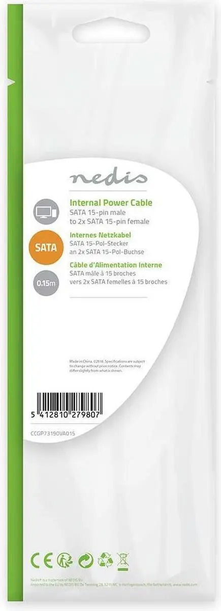 Nedis SATA Voedingskabel 15-Pins Verguld 0.15m - Multicolor - afbeelding 6 van 6