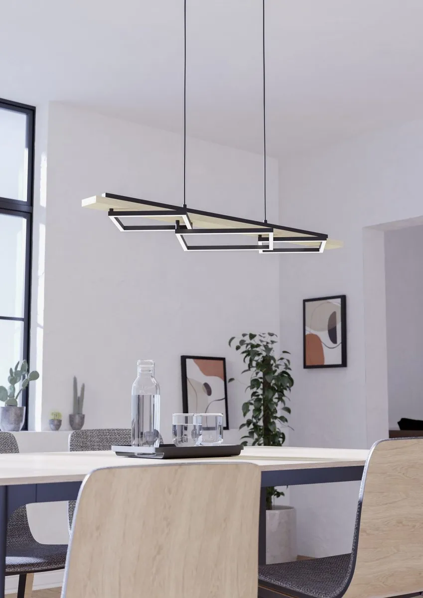 Eglo Boyal Hanglamp 3xLED - 101cm - Dimbaar - Zwart/Bruin/Wit