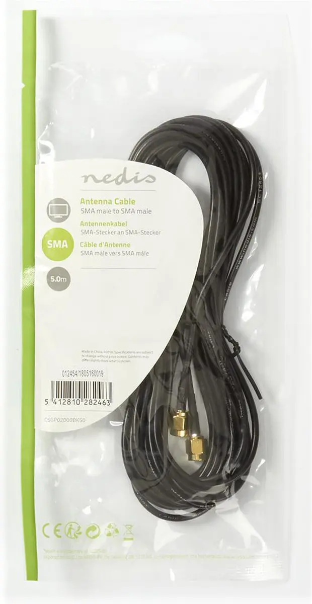 Nedis SMA Male Antennekabel 5m - Verguld - 50 Ohm