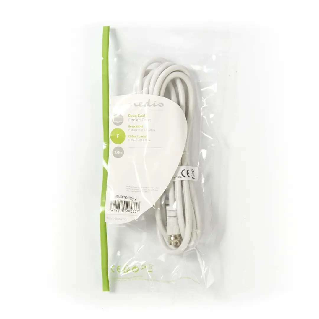 Nedis F-Male Antennekabel 75 Ohm - 2.00m - Wit