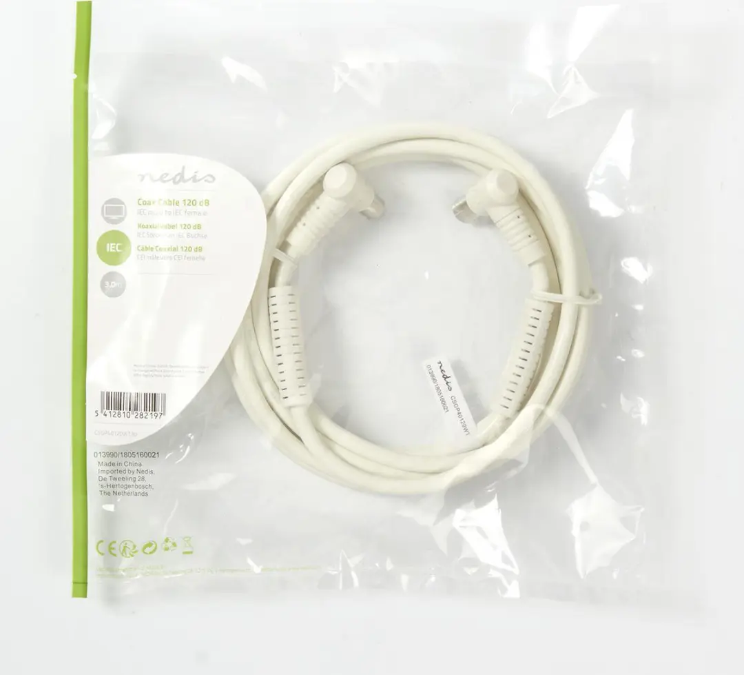 Nedis Coaxkabel IEC Male-Female 3m - 75 Ohm - Wit