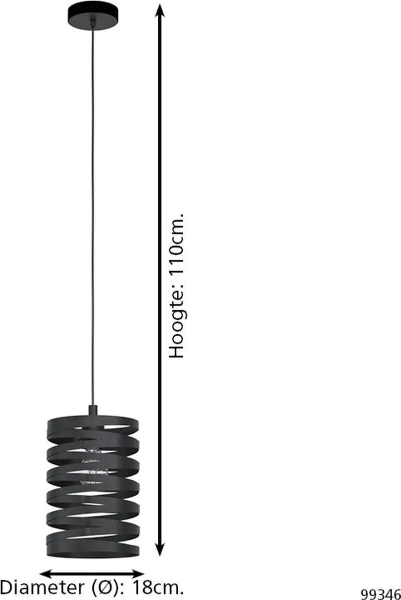 Eglo Cremella Hanglamp E27 - Industrieel - 18 cm - Zwart - afbeelding 6 van 6