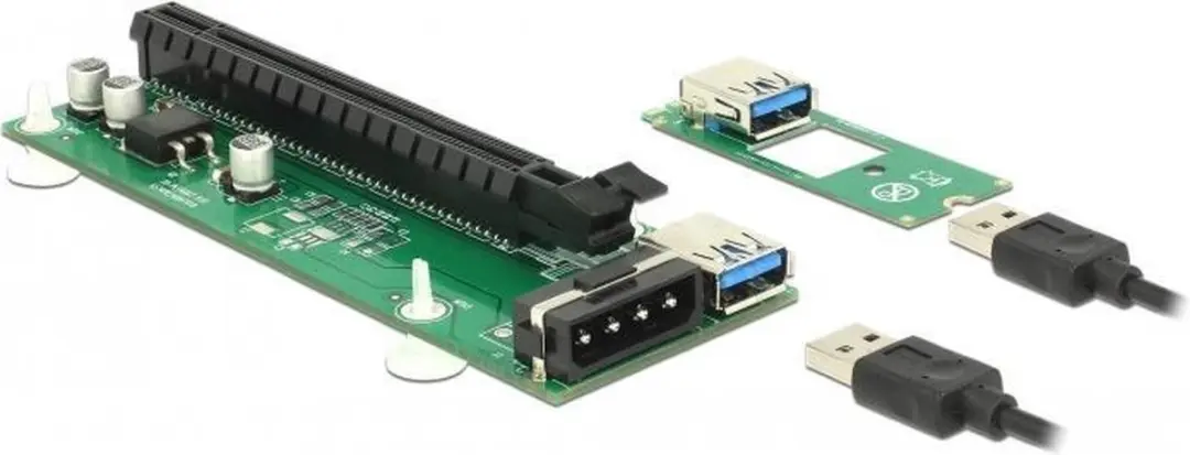 Delock M.2 Key B+M naar PCIe x16 Riserkaart - 30cm USB-kabel - Groen/Zwart