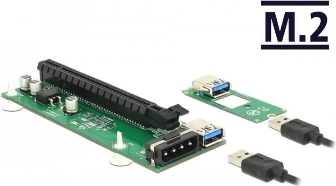 Delock M.2 Key B+M naar PCIe x16 Riserkaart - 30cm USB-kabel - Groen/Zwart