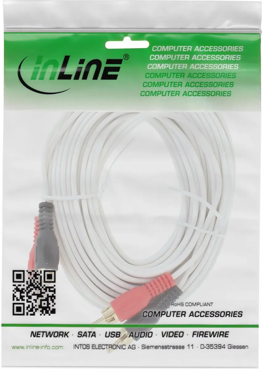 InLine Witte Tulip Stereo 2RCA Kabel - 10m - Vergulde Contacten