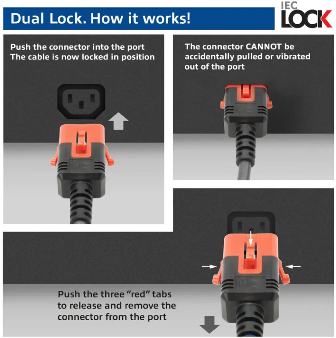 ACT PC3868 Netsnoer C14/C15 Lock+ 1m - Zwart - afbeelding 6 van 6