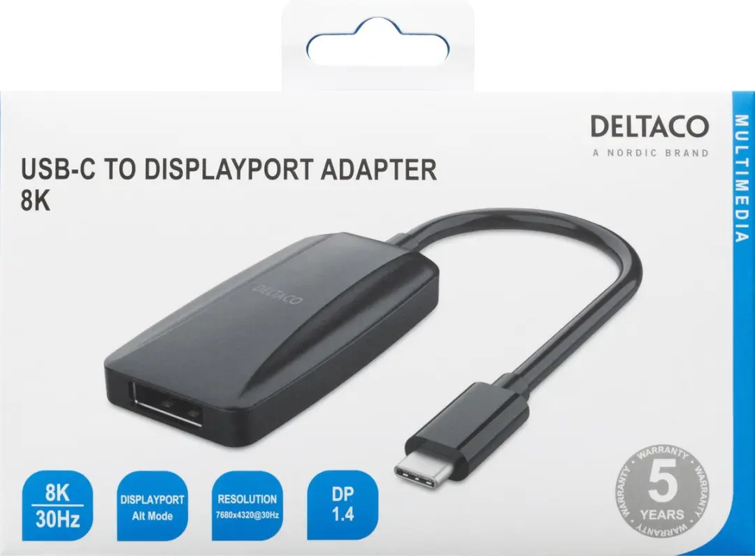 Deltaco USBC-DP8K USB-C naar DisplayPort Adapter 8K/30Hz - Zwart