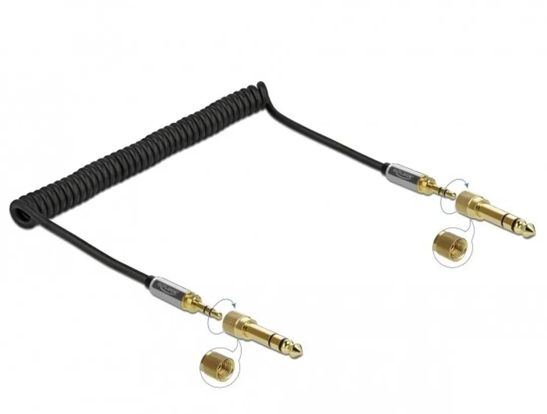Delock 3,5mm Jack Spiraalkabel 2m - 6,35mm Adapter - Zwart
