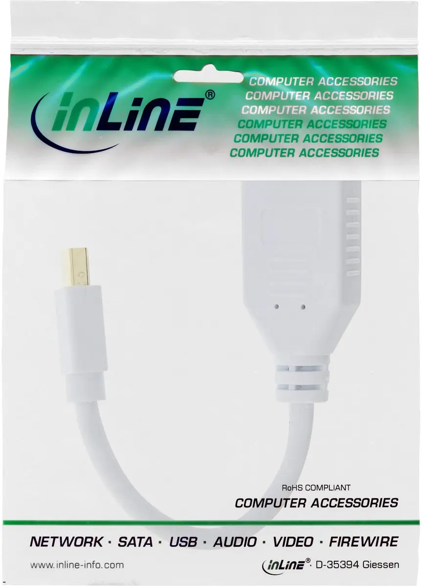 InLine Mini DisplayPort naar DisplayPort Adapter 1.2 - 0,15m - Wit