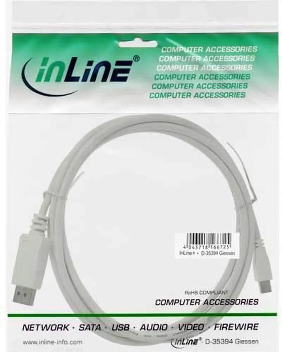 InLine Mini DisplayPort naar DisplayPort Kabel 1.2 - 1m - Wit