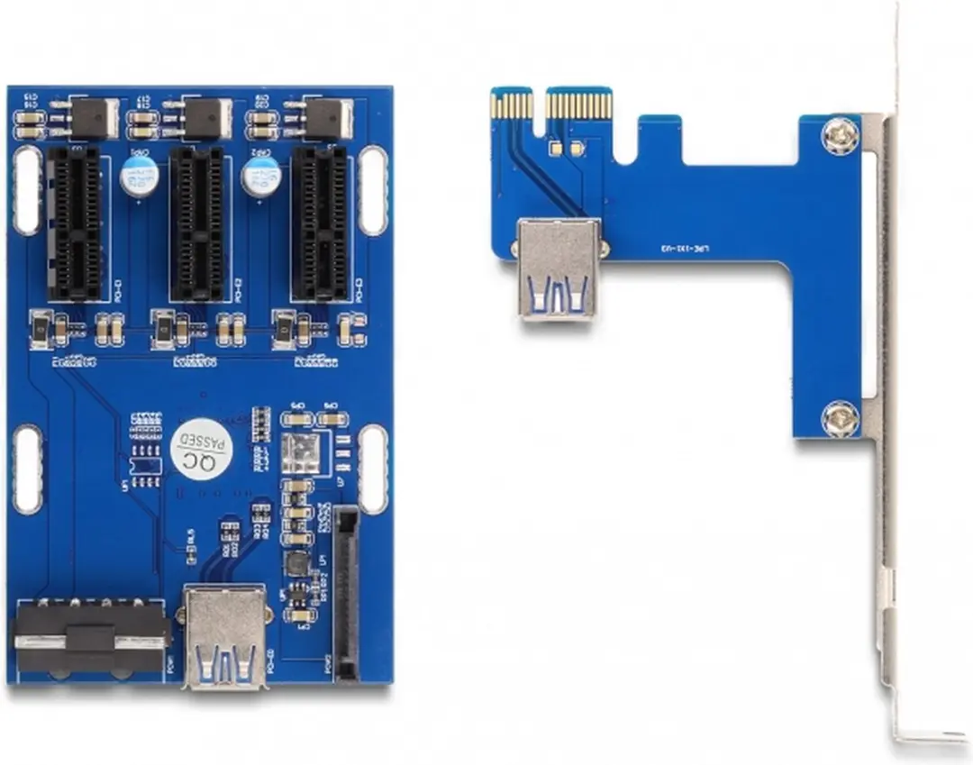 Delock PCIe Riserkaart x1 naar 3x PCIe x1 - Blauw