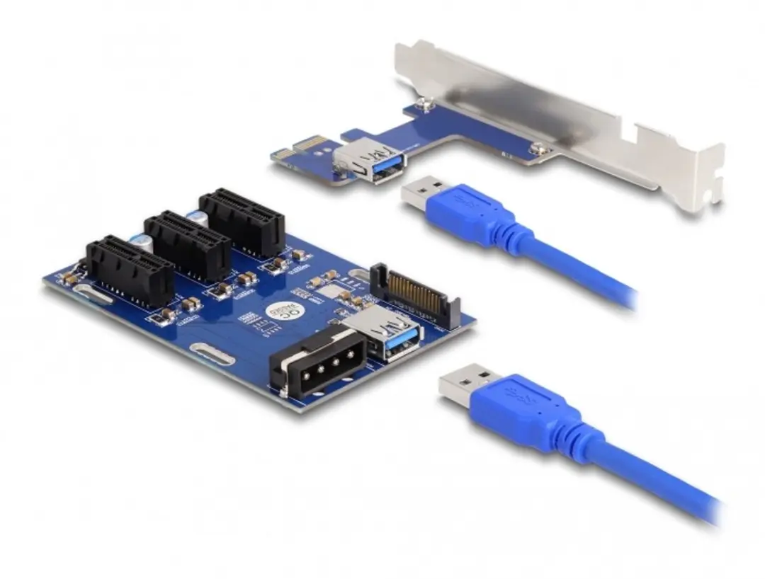 Delock PCIe Riserkaart x1 naar 3x PCIe x1