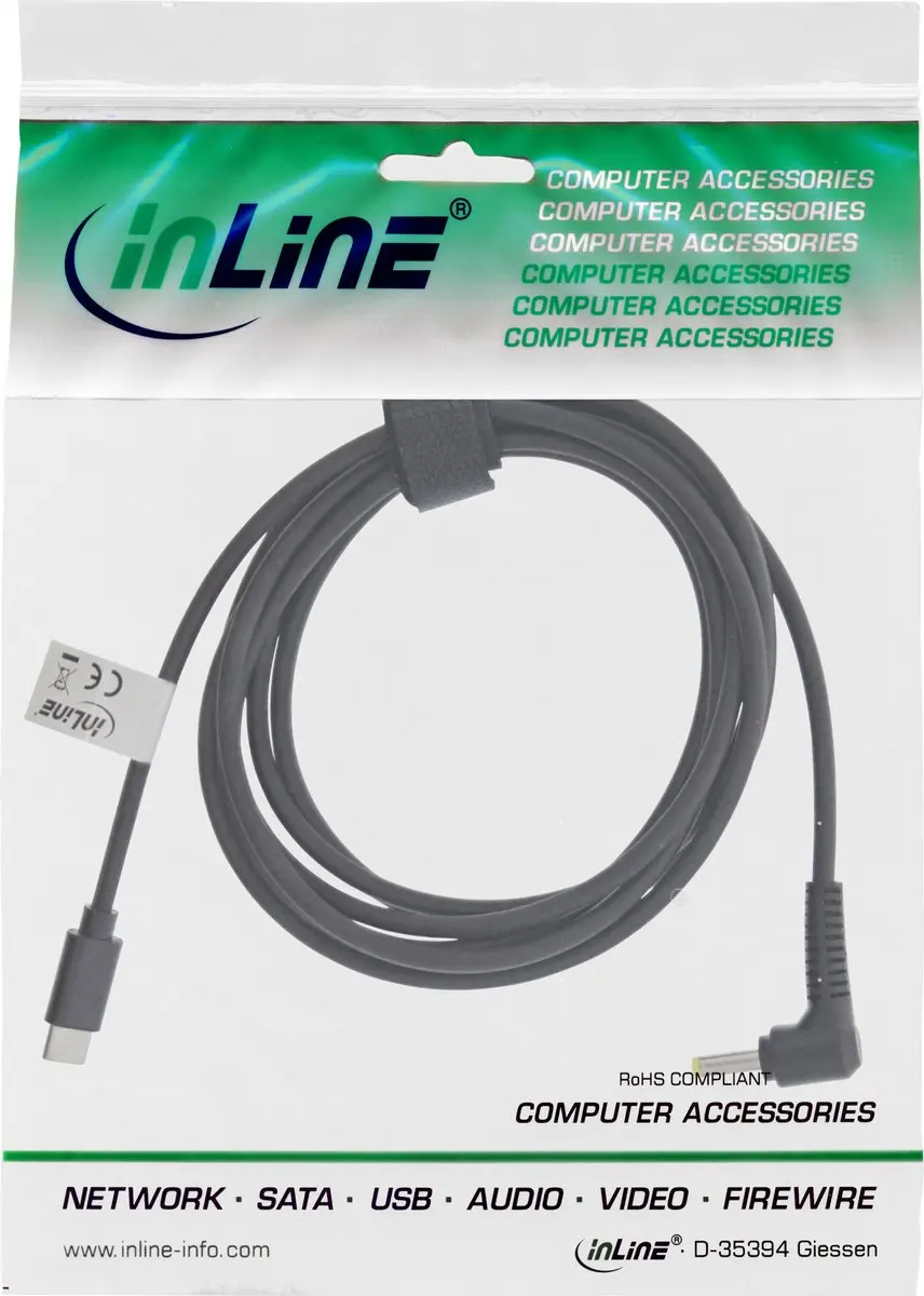 InLine USB-C naar Notebook Laadkabel 2m - 4.0x1.7mm - Zwart