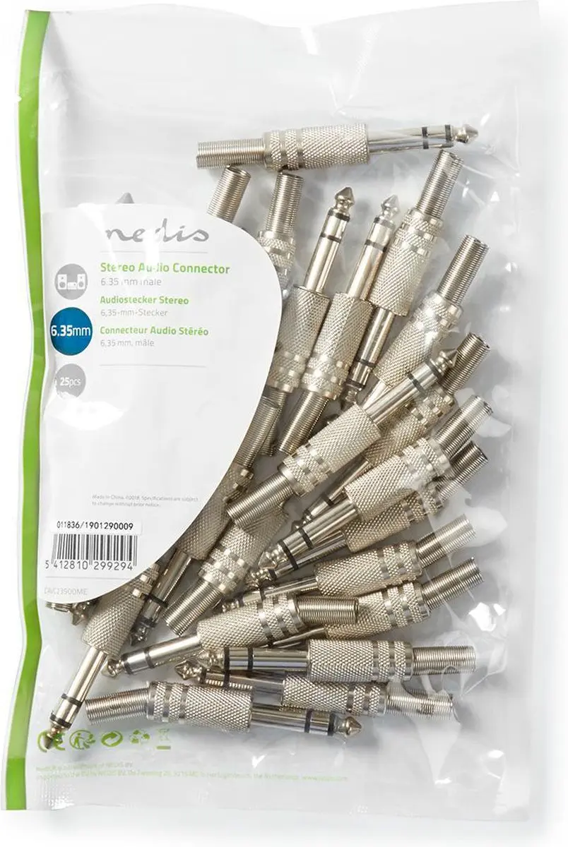 Nedis 6,35mm Audioconnector - Male - Vernikkeld - 25 Stuks