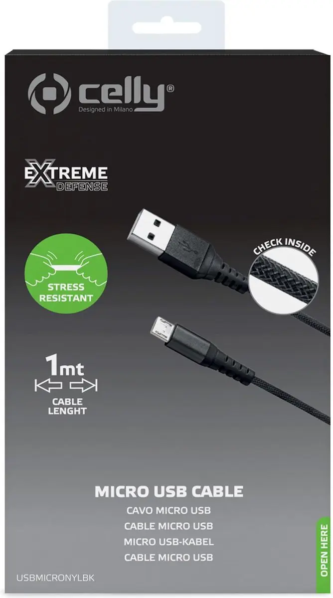 Celly Oplaadkabel 12W USB-A naar Micro-USB 1.0m - Zwart