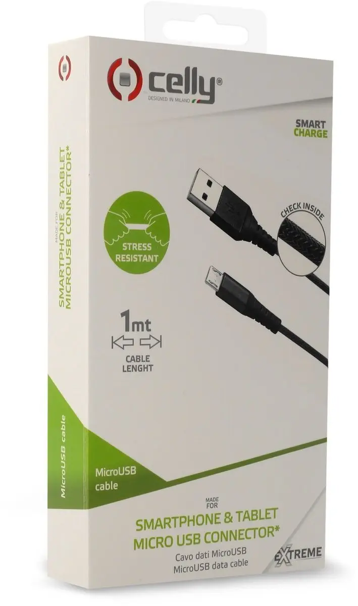 Celly Oplaadkabel 12W USB-A naar Micro-USB 1.0m - Zwart