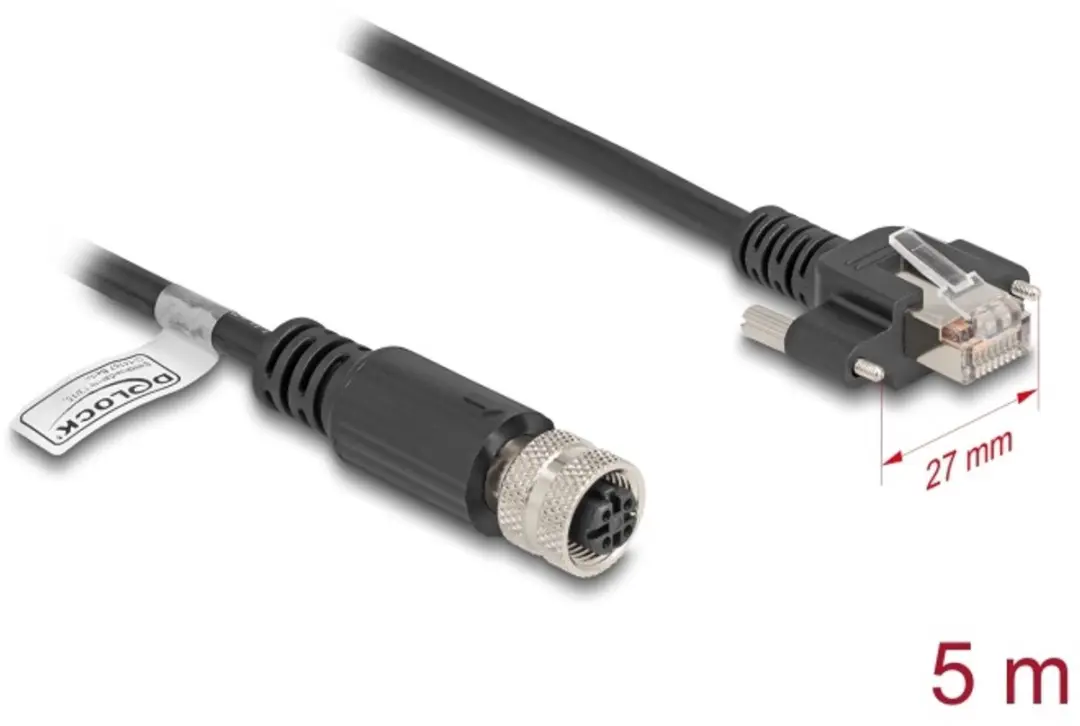 Delock M12 D-coded 4-pin Kabel RJ45 Cat.5e FTP 5m
