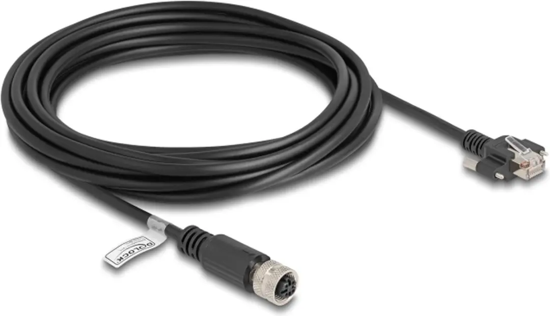 Delock M12 D-coded 4-pin Kabel RJ45 Cat.5e FTP 5m - Zwart