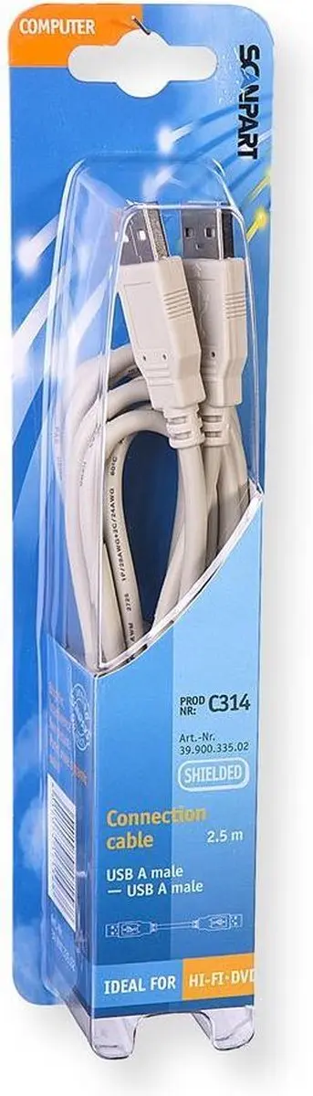 Scanpart USB Kabel 2.5m A-A USB 1.1 - Zwart