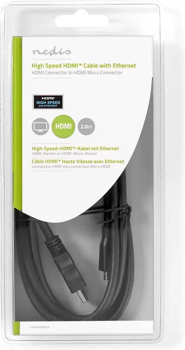 Nedis HDMI-Kabel CVGB34700BK20 4K 10.2Gbps 2m - Zwart