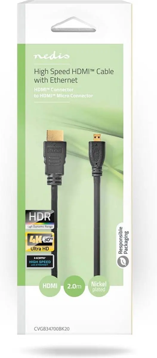 Nedis HDMI-Kabel CVGB34700BK20 4K 10.2Gbps 2m - Zwart