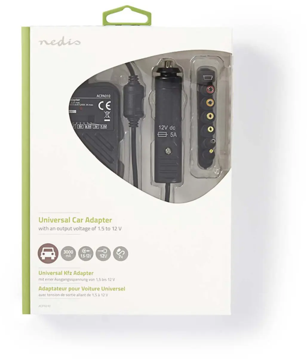 Nedis ACPA010 Universele AC-Stroomadapter 36W - 12V - 7 Pluggen - Zwart