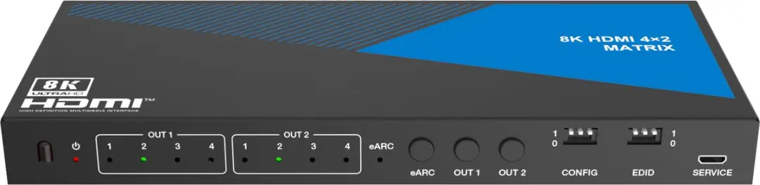 NÖRDIC 8K HDMI 2.1 Matrix Switch 4x2 - Audio Extractor - Zwart