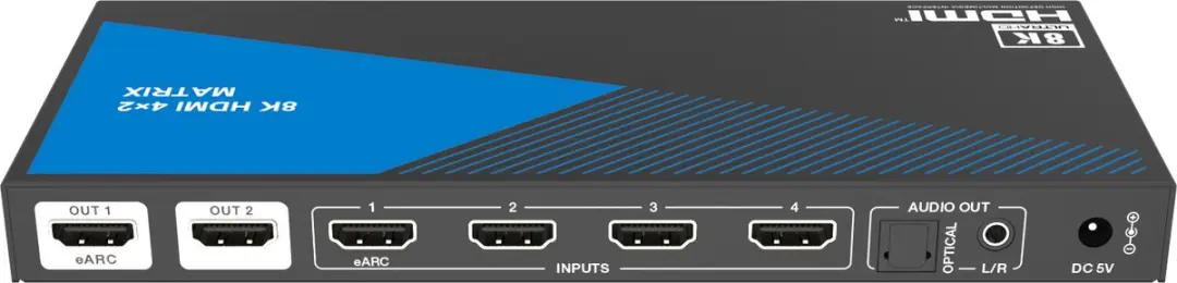 NÖRDIC 8K HDMI 2.1 Matrix Switch 4x2 - Audio Extractor - Zwart