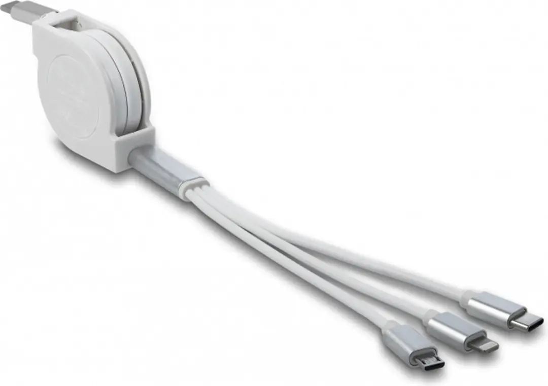Delock USB Type-C 3-in-1 Retractable Kabel - Wit - Lightning/Micro USB/Type-C