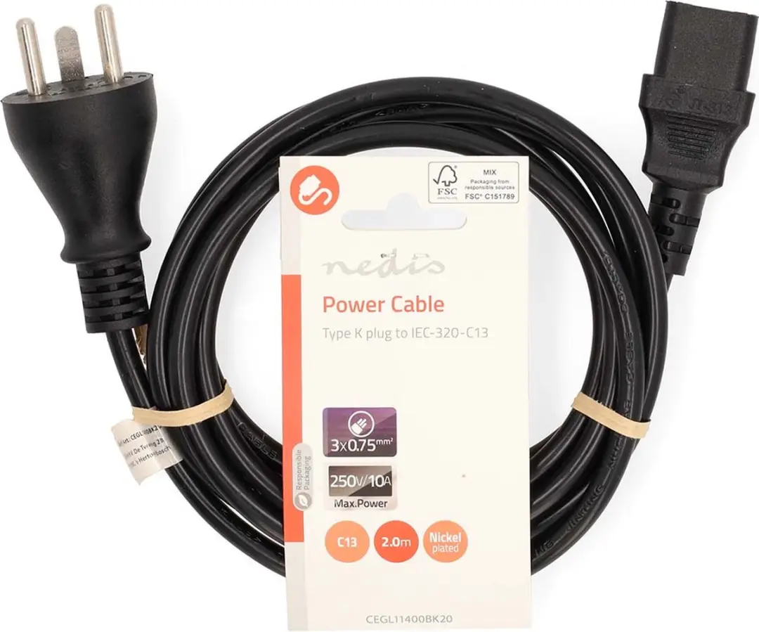 Nedis CEGL11400BK20 Stroomkabel IEC-C13 2m - Zwart