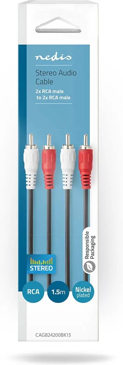 Nedis Stereo-Audiokabel CAGB24200BK15 - 2x RCA Male - 1.50m - Zwart