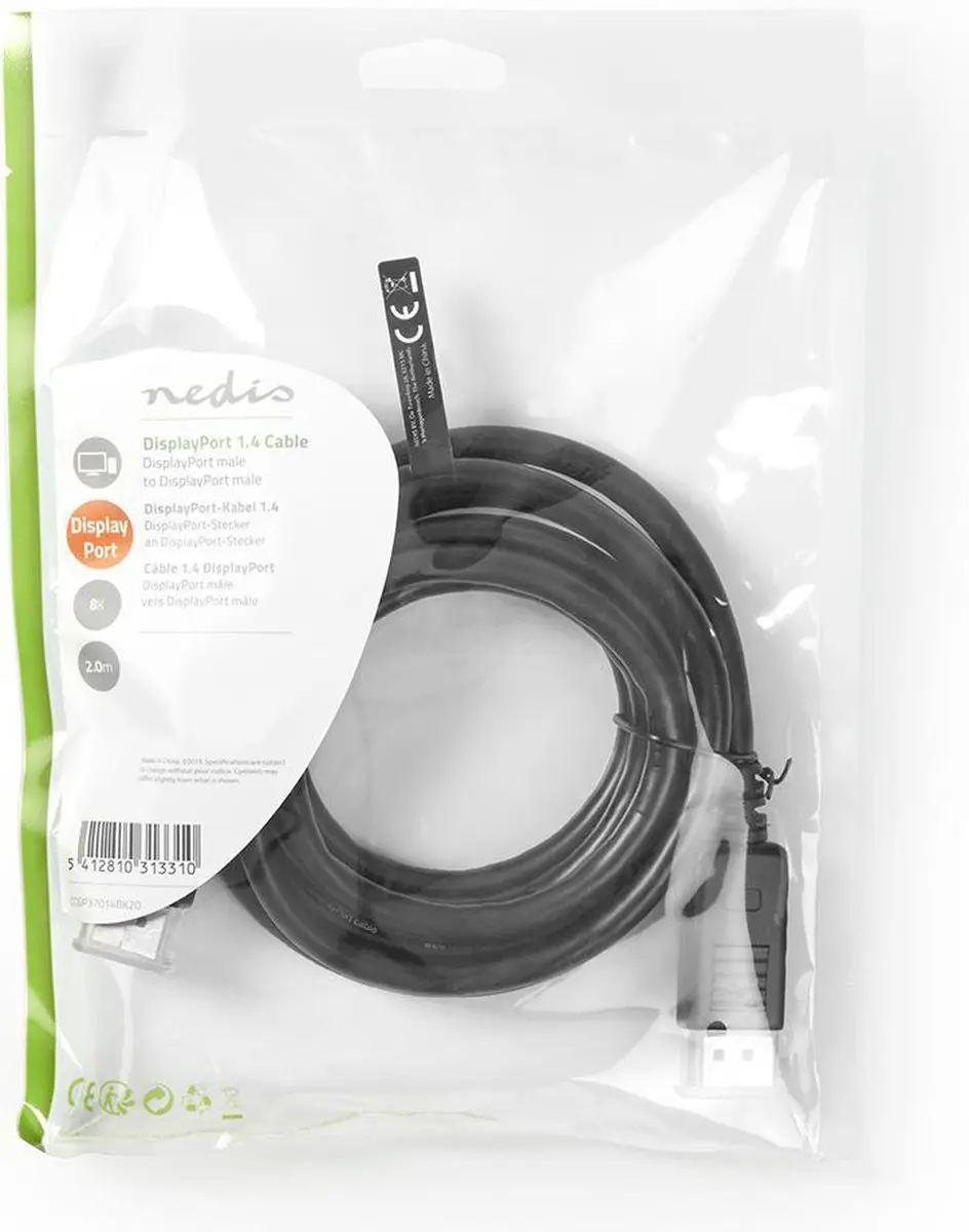 Nedis DisplayPort Kabel CCGP37014BK20 - 8K@60Hz - 2m - Zwart