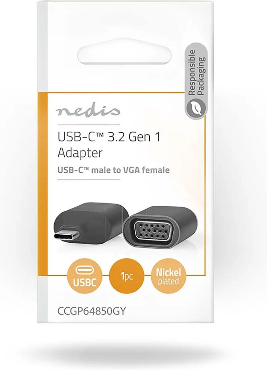 Nedis USB-C VGA Adapter CCGP64850GY - Full HD 1080p - Grijs/Zwart - afbeelding 6 van 6