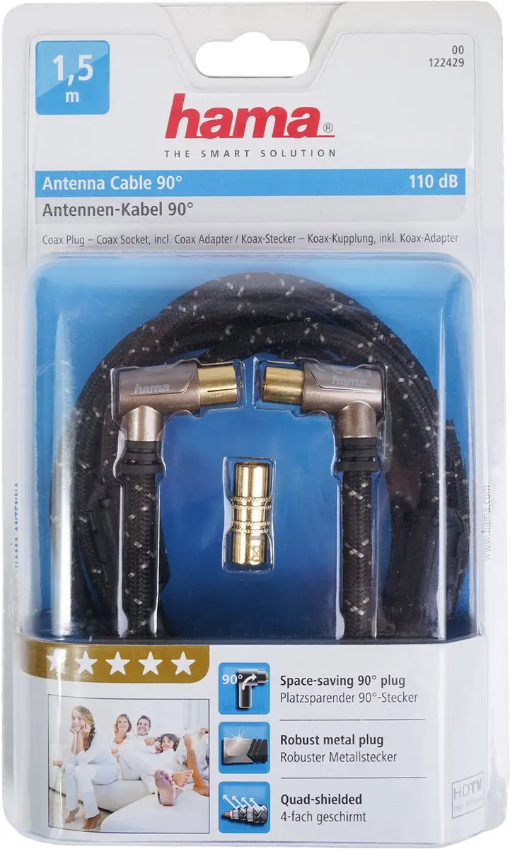 Hama antennekabel coax 90graden 110DB 1.5m, 5 ster