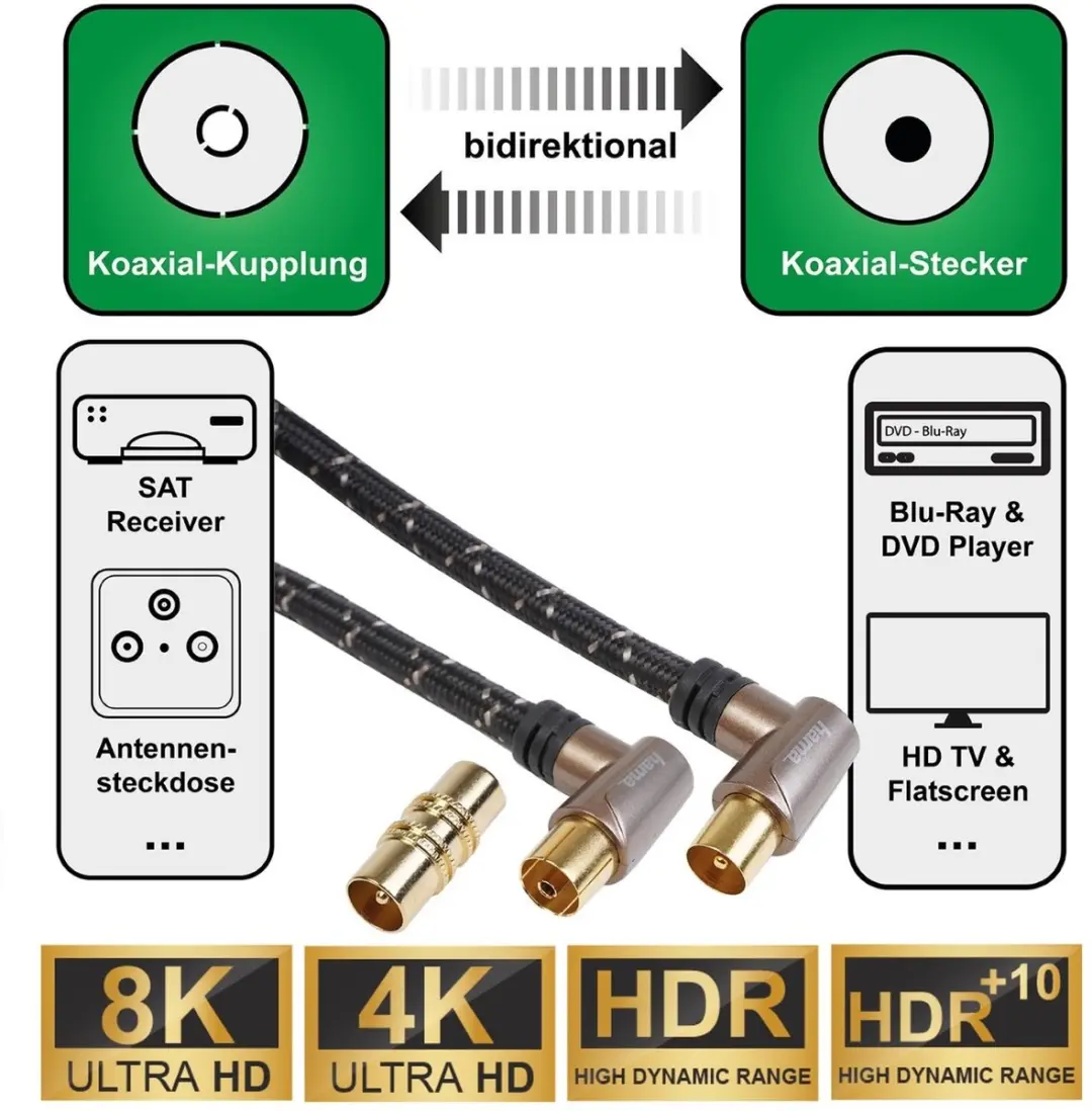 Hama Coax Antennekabel 90° 110dB 1.5m - Brons