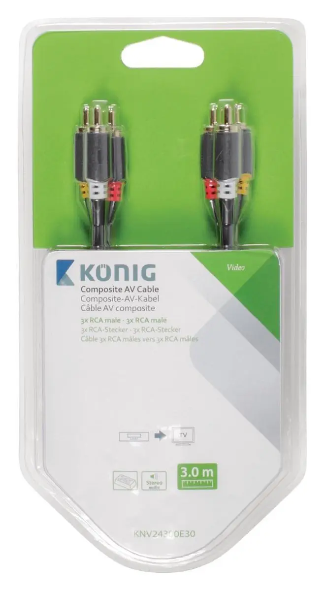 Konig Tulp Composiet Audio/Video Kabel 3m - Zwart