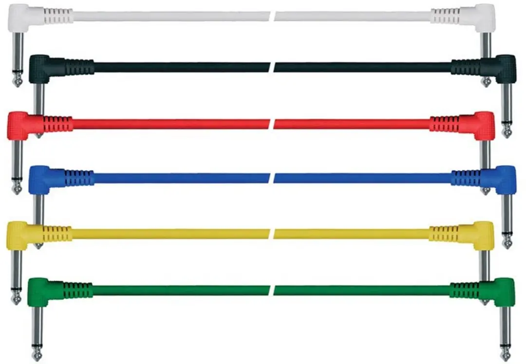 patch kabels, mono, 0,6 meter, 6 stuks 6 kleuren, aangegoten haakse jacks