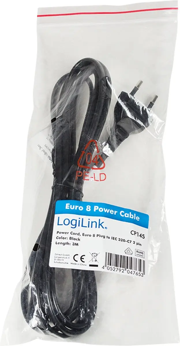 Logilink CP145 Elektriciteitssnoer 3m - Zwart
