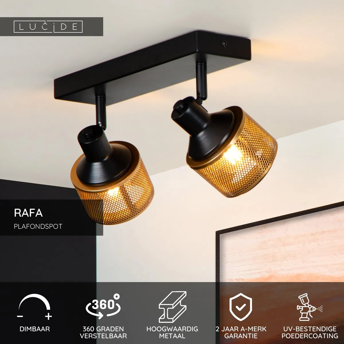 Lucide RAFA Plafondspot 2xE14 - Zwart