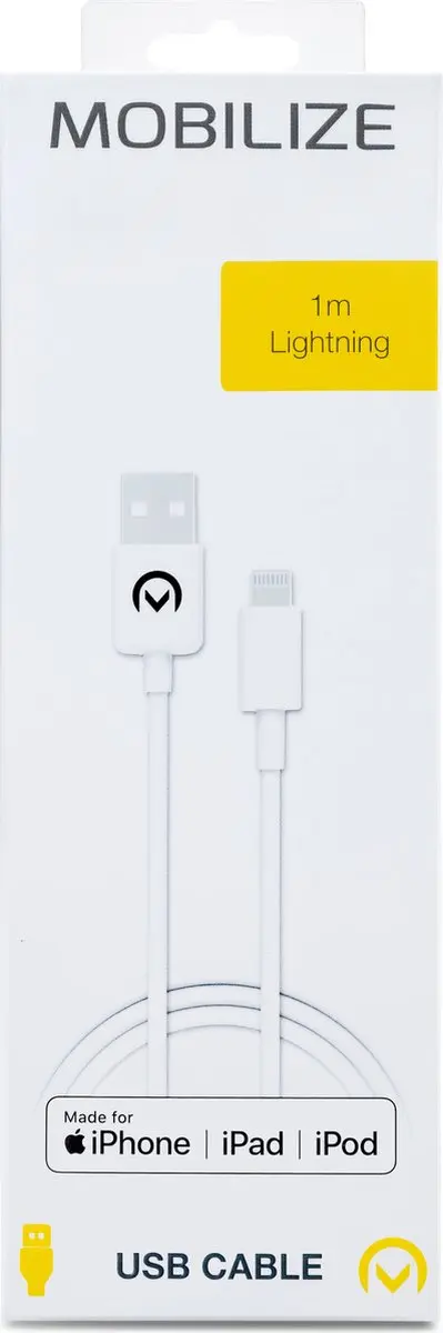 Mobilize USB-A naar Apple Lightning Kabel MFI 1m - Wit