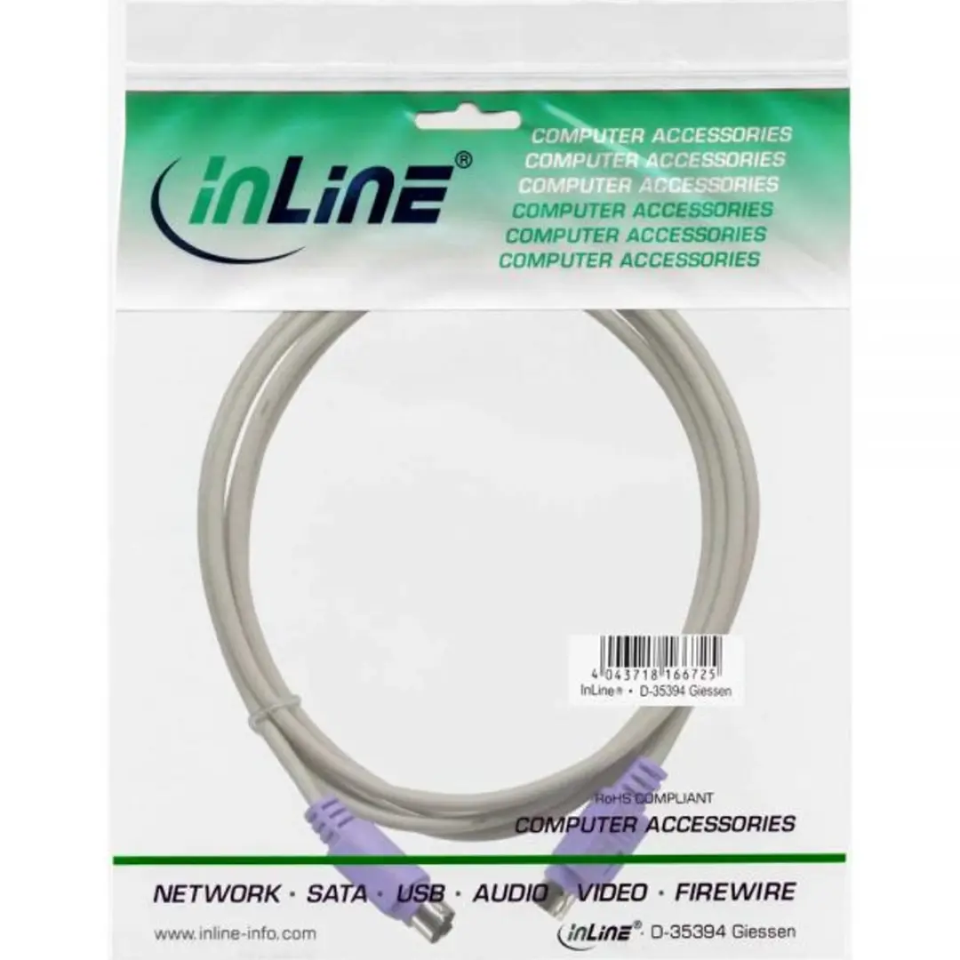 InLine Mini DIN 6-pins PS/2 Kabel - 2m - Beige/Paars