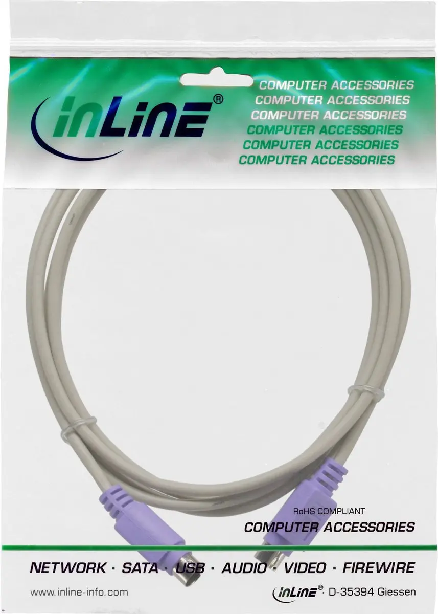 InLine Mini DIN 6-pins PS/2 Kabel - 2m - Beige/Paars