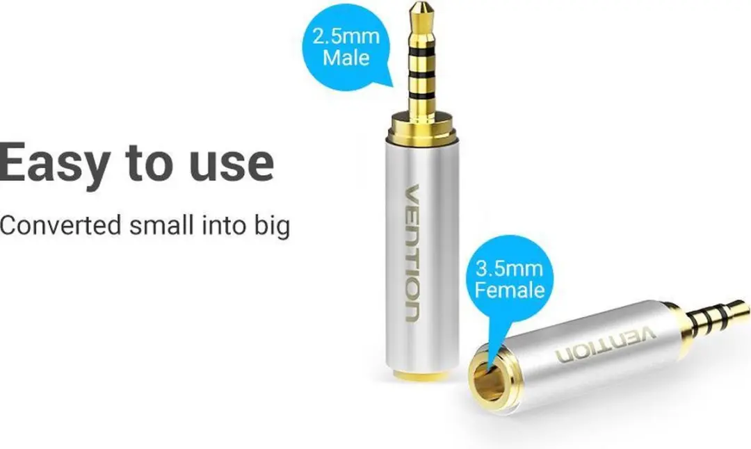Vention 2.5mm naar 3.5mm Audio Adapter - Zilver - afbeelding 6 van 6