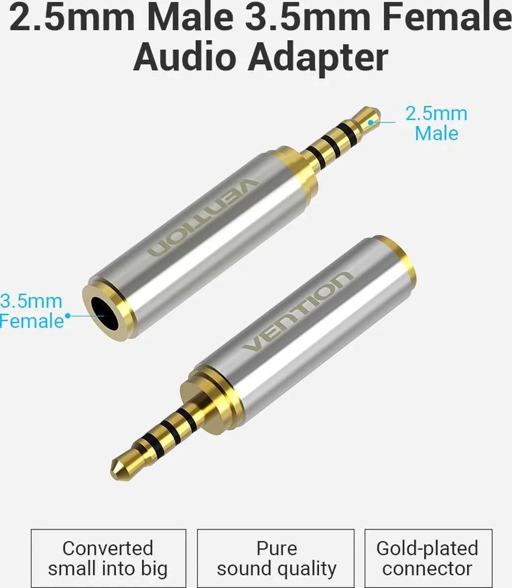 Vention 2.5mm naar 3.5mm Audio Adapter - Zilver