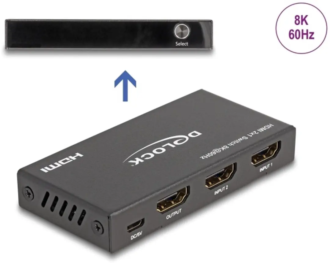 Delock HDMI Switch 2 x HDMI in to 1 x HDMI out 8K 60 Hz