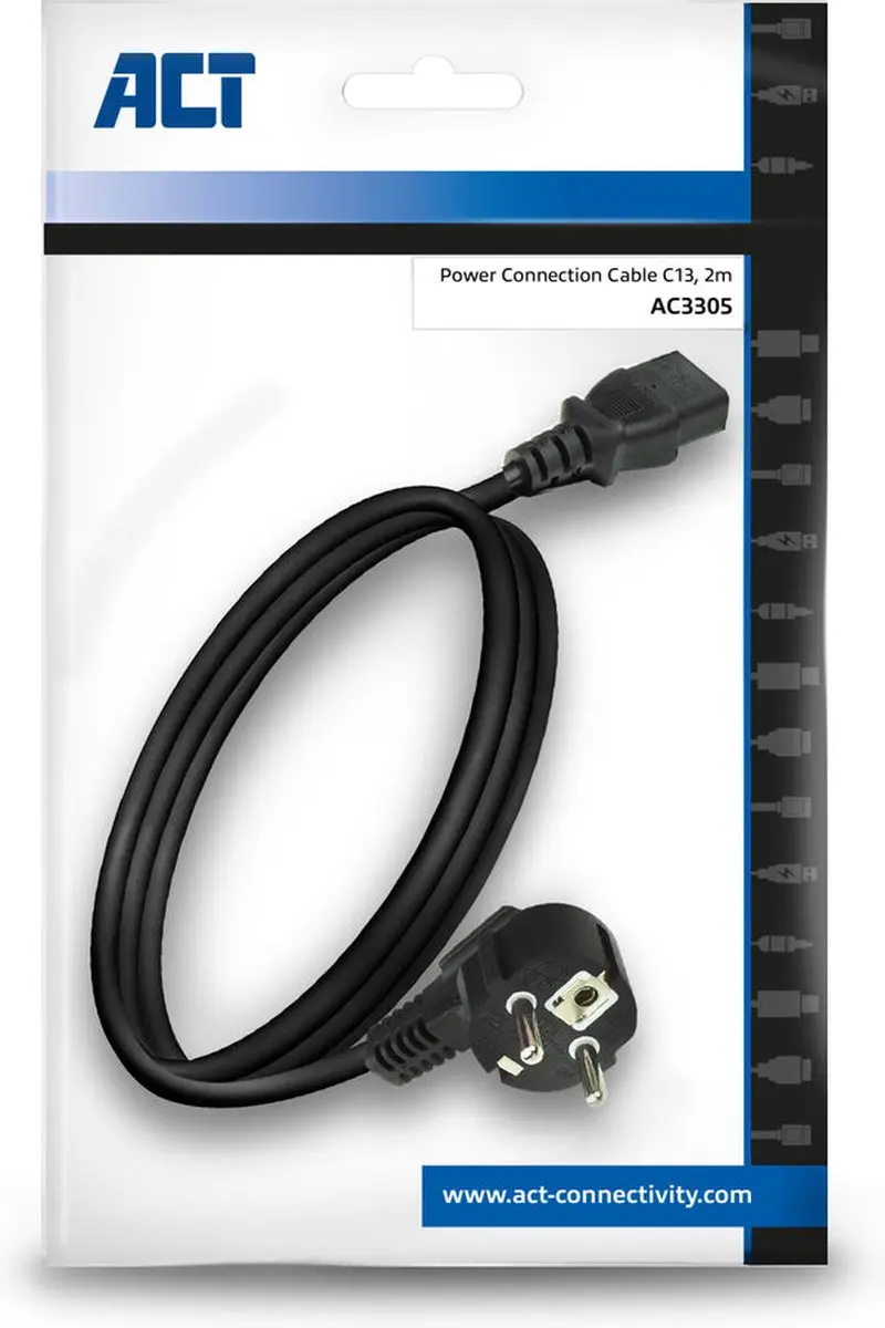 ACT AC3305 Stroomkabel Randaarde - 2m - Zwart
