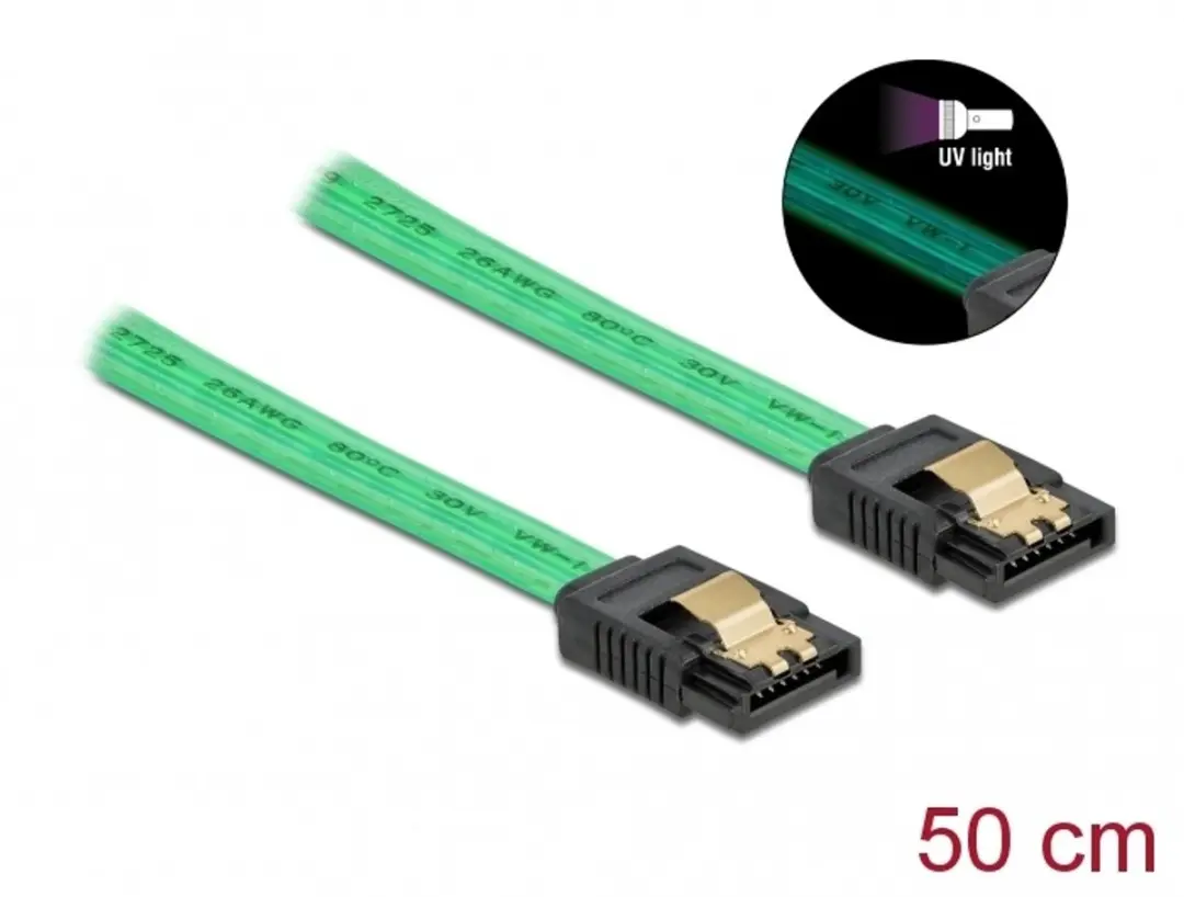 Delock SATA Kabel 6 Gb/s UV-gloed Groen 50cm