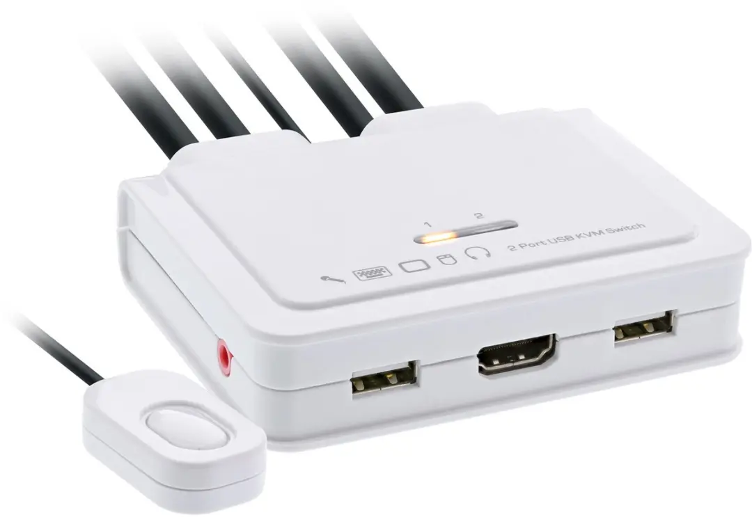 InLine® 2-Poorts Kabel KVM-switch, USB-C + HDMI naar HDMI, 4K, met audio